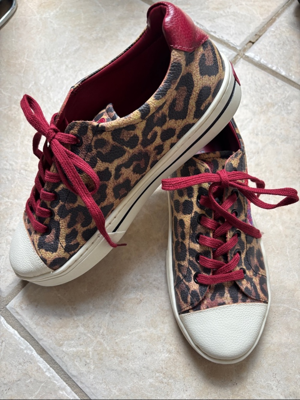 Brighton Leopard Print Sneakers with Burgundy Accents